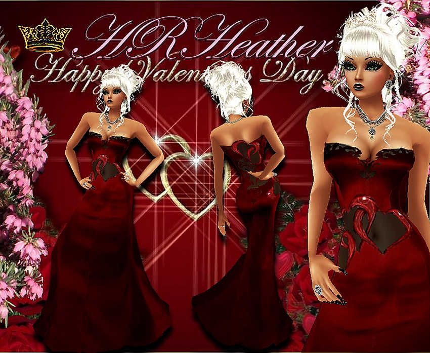 HRHeather's blood red Valentines day formal dress with damask borders, and heart alluring shapes cut in to the dress. It is general audience for every girls pleasure to see and wear, and although there are see through panels in it, the dress will not drop in the lights.