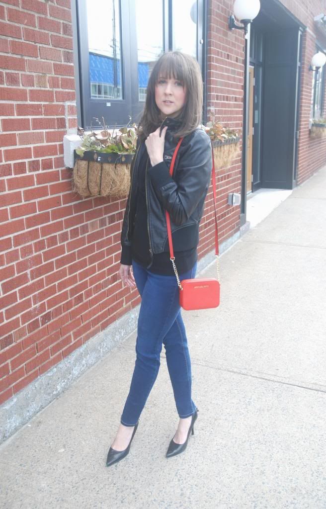 Michael Kors opens at Halifax Shopping Centre, Date Night, What to wear on a date, mini cross body, leather jacket, best jeans Joe Fresh, Michael Kors, Jeans, Denim, Heels, Aldo