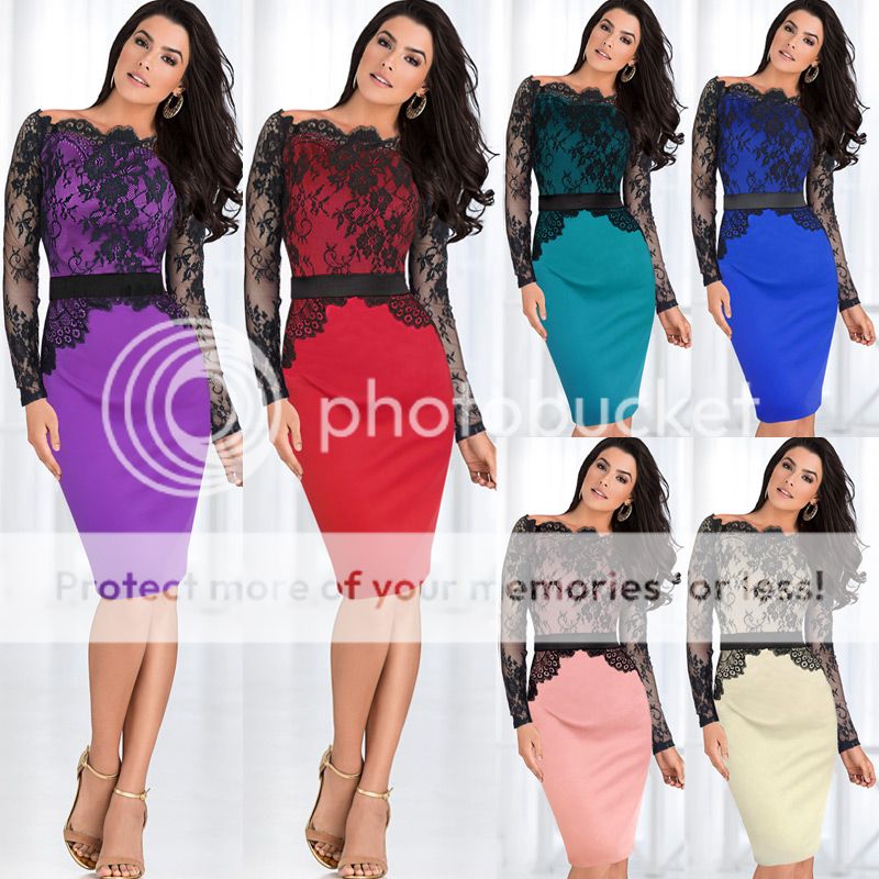 Women Sexy Off Shoulder Lace Patchwork Party Cocktail Pencil Prom ...